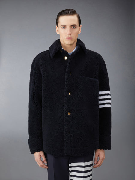 SHEARLING 4-BAR OVERSIZED SHIRT JACKET NAVY