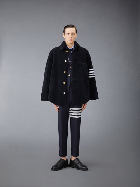 SHEARLING 4-BAR OVERSIZED SHIRT JACKET NAVY