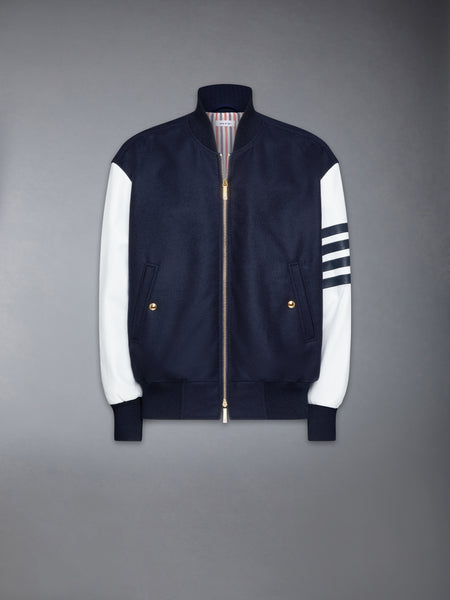 MELTON WOOL 4-BAR OVERSIZED BLOUSON JACKET NAVY