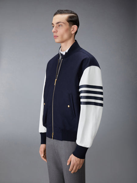 MELTON WOOL 4-BAR OVERSIZED BLOUSON JACKET NAVY