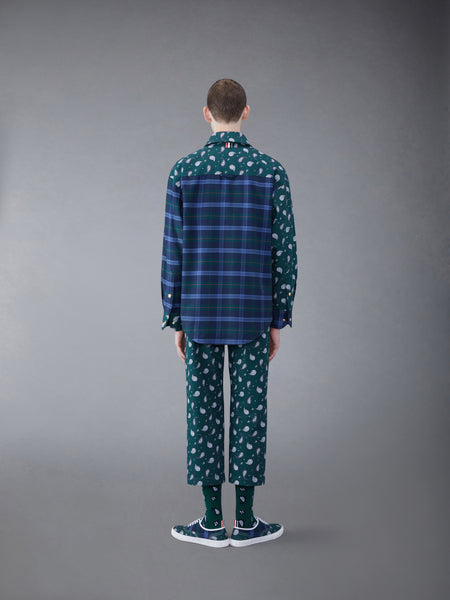 Fun-Mix Paisley Tartan Oversized Shirt Jacket DK GREEN