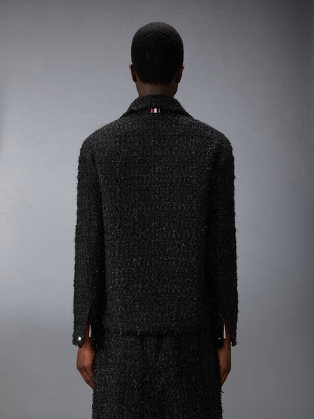 SATIN RIBBON TWEED FRAY EDGE UTILITY JACKET BLACK