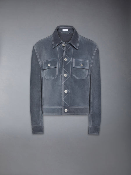CONTRAST STITCH SUEDE UTILITY JACKET SILVER