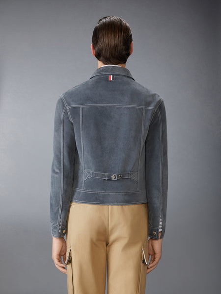 CONTRAST STITCH SUEDE UTILITY JACKET SILVER
