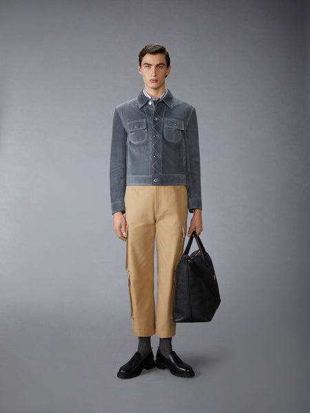 CONTRAST STITCH SUEDE UTILITY JACKET SILVER
