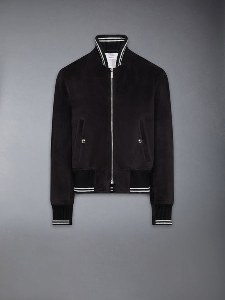 CALF SUEDE RIB KNIT BOMBER JACKET BLACK