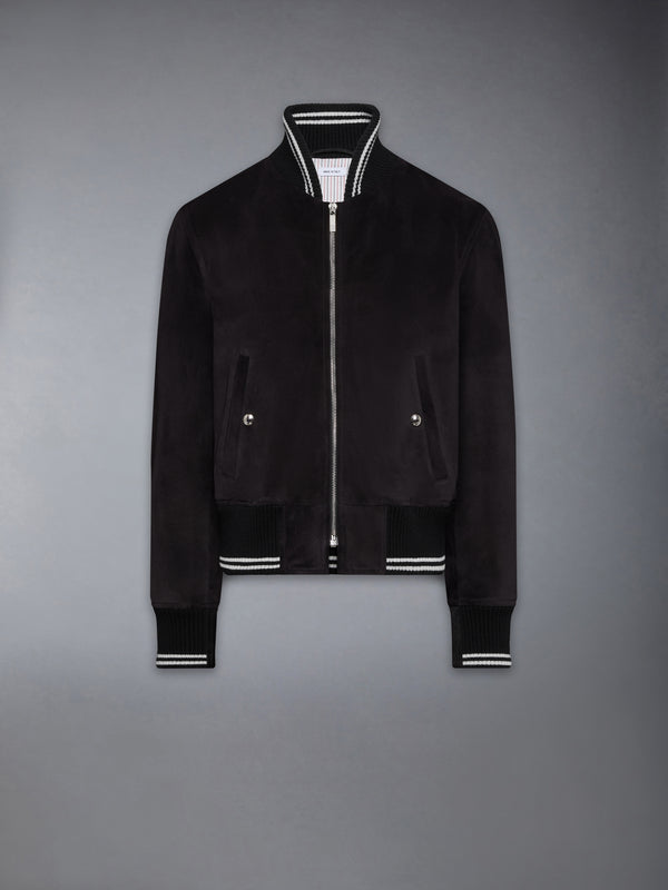 CALF SUEDE RIB KNIT BOMBER JACKET - featured image