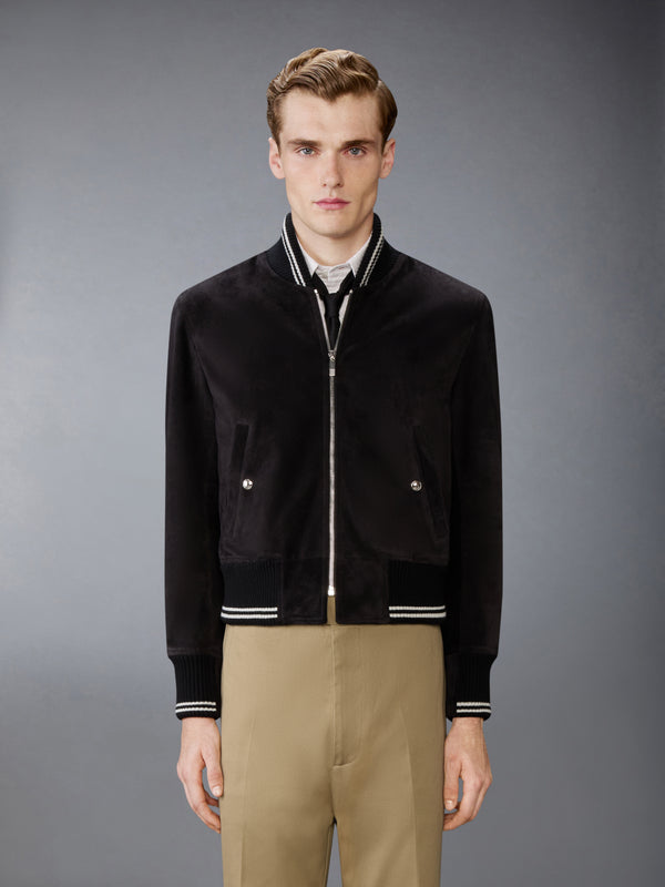 CALF SUEDE RIB KNIT BOMBER JACKET - image 1