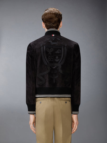 CALF SUEDE RIB KNIT BOMBER JACKET BLACK