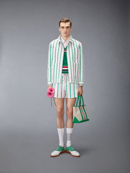 REPP STRIPE GROSGRAIN TWEED UTILITY JACKET LT PINK