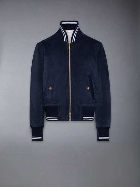 SUEDE RIB KNIT BLOUSON JACKET DARK BLUE