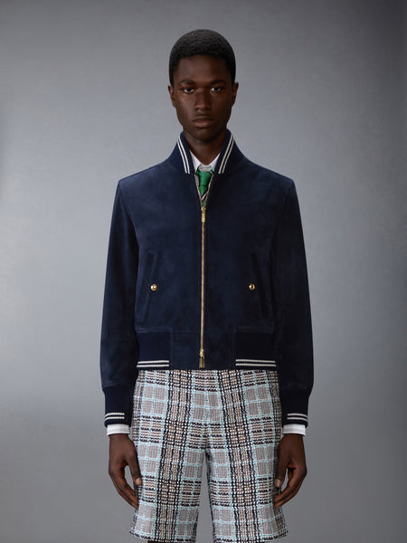 SUEDE RIB KNIT BLOUSON JACKET DARK BLUE