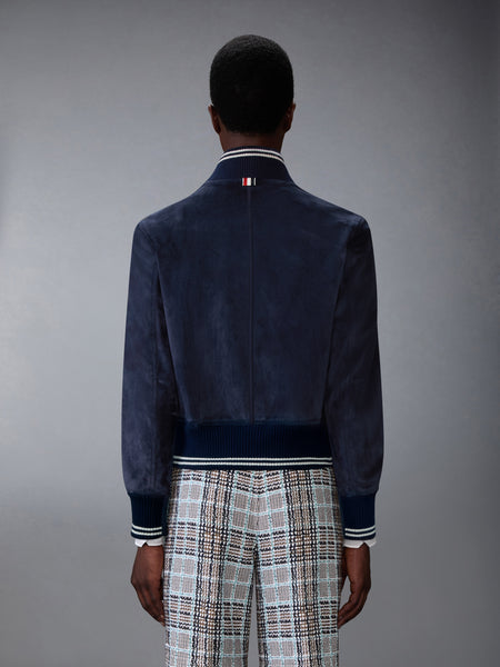 SUEDE RIB KNIT BLOUSON JACKET DARK BLUE