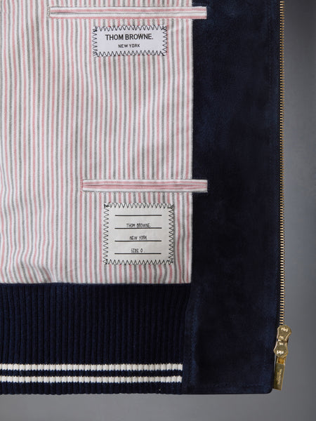 SUEDE RIB KNIT BLOUSON JACKET DARK BLUE
