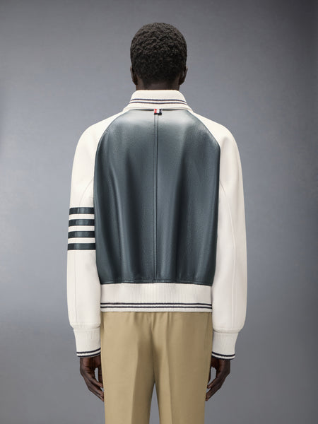 RAGLAN SLEEVE OVERSIZED LEATHER BLOUSON NAVY