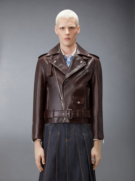 LEATHER MOTO JACKET DARK BROWN