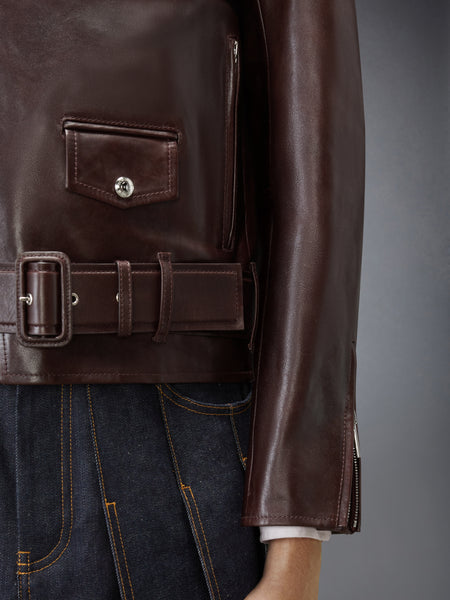 LEATHER MOTO JACKET DARK BROWN