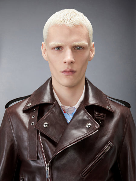 LEATHER MOTO JACKET DARK BROWN