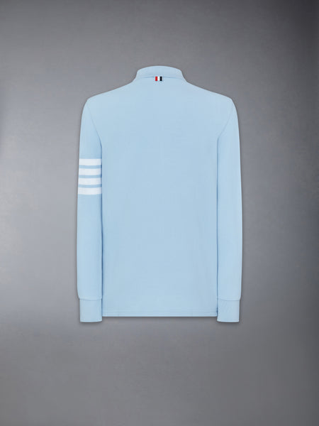 COTTON PIQUE 4-BAR LONG SLEEVE POLO LIGHT BLUE