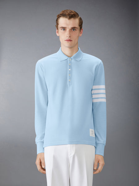 COTTON PIQUE 4-BAR LONG SLEEVE POLO LIGHT BLUE