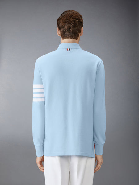 COTTON PIQUE 4-BAR LONG SLEEVE POLO LIGHT BLUE