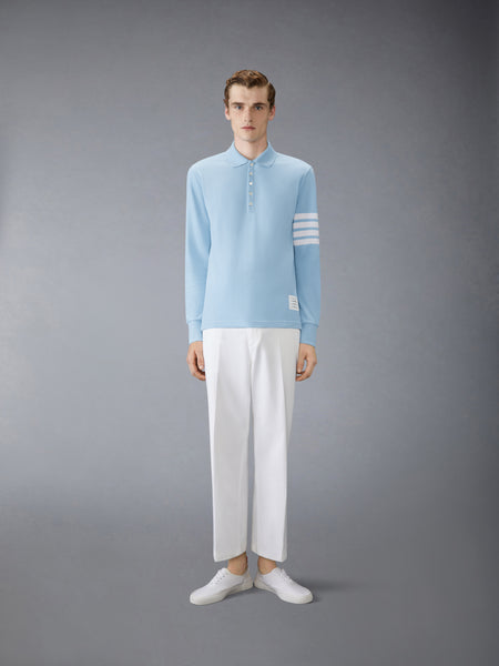 COTTON PIQUE 4-BAR LONG SLEEVE POLO LIGHT BLUE