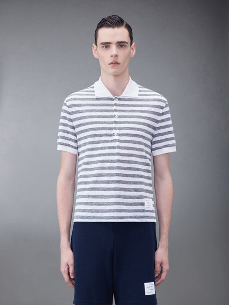 LINEN JERSEY SHORT SLEEVE STRIPED POLO LT GREY