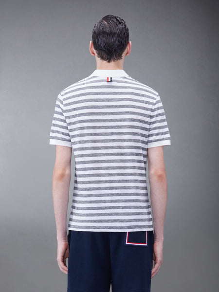 LINEN JERSEY SHORT SLEEVE STRIPED POLO LT GREY