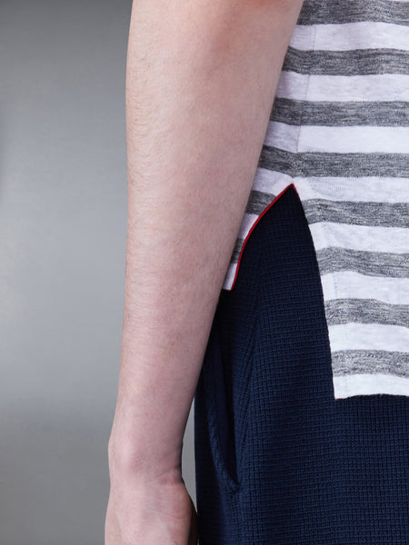 LINEN JERSEY SHORT SLEEVE STRIPED POLO LT GREY