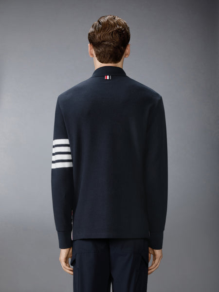 TEXTURED PIQUE 4-BAR LONG SLEEVE POLO NAVY