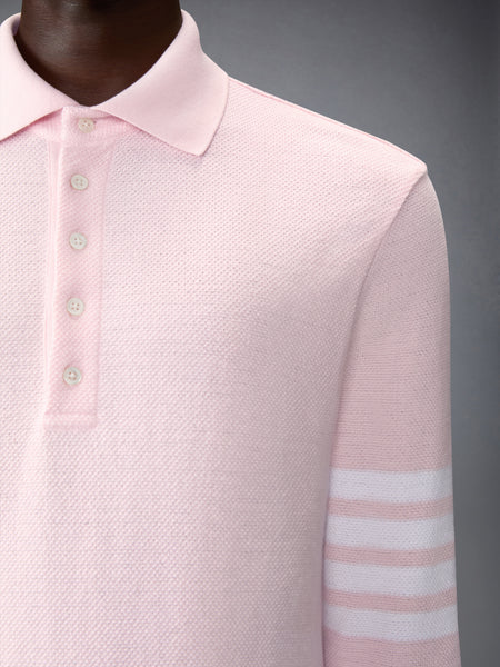 TEXTURED PIQUE 4-BAR LONG SLEEVE POLO LT PINK