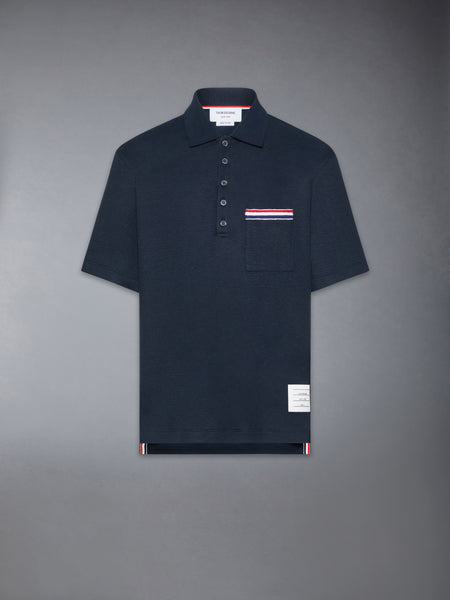 TEXTURED COTTON LINEN RWB EMBROIDERY POLO NAVY