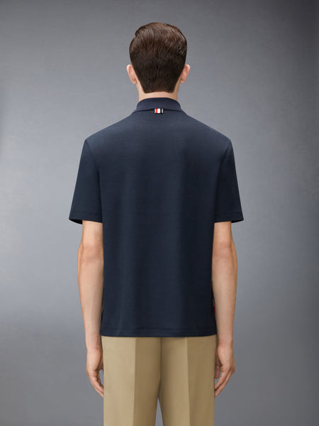 TEXTURED COTTON LINEN RWB EMBROIDERY POLO NAVY