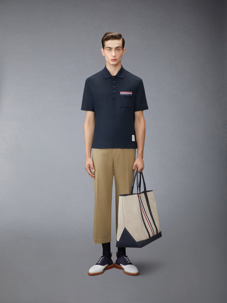 TEXTURED COTTON LINEN RWB EMBROIDERY POLO NAVY