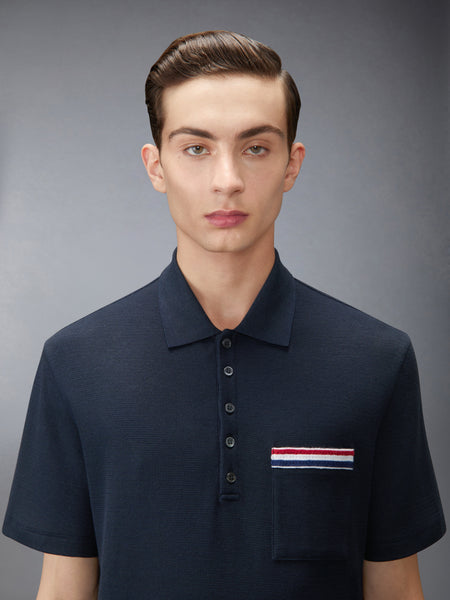 TEXTURED COTTON LINEN RWB EMBROIDERY POLO NAVY