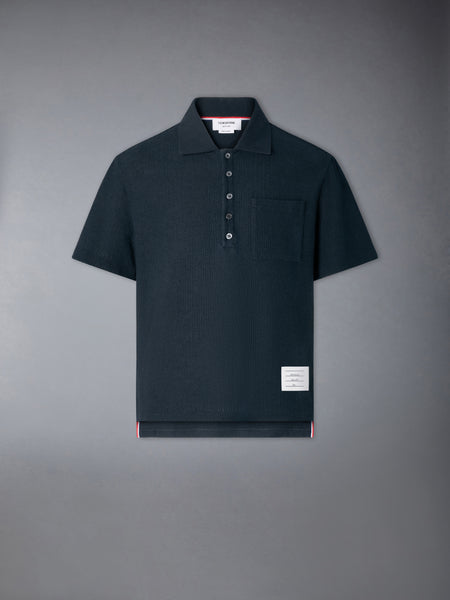TEXTURED COTTON LINEN POLO ネイビー
