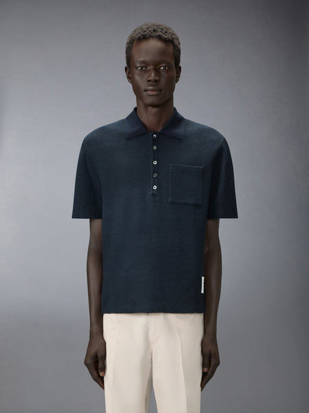 TEXTURED COTTON LINEN POLO ネイビー