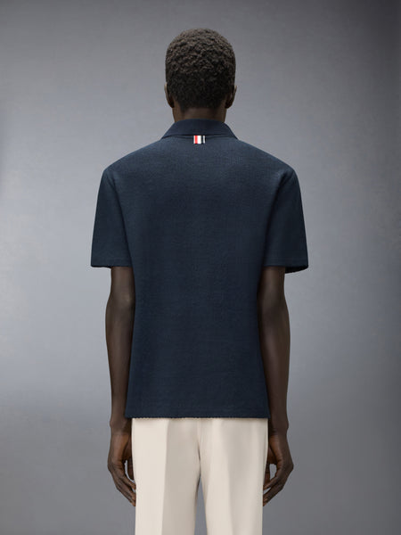 TEXTURED COTTON LINEN POLO ネイビー