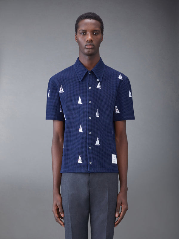Textured Check Sailboat Short Sleeve Shirt - featured image