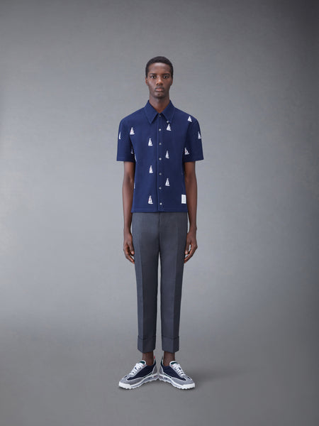 Textured Check Sailboat Short Sleeve Shirt NAVY