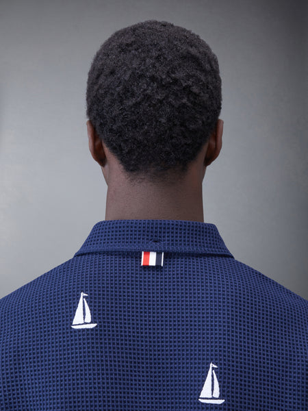Textured Check Sailboat Short Sleeve Shirt NAVY