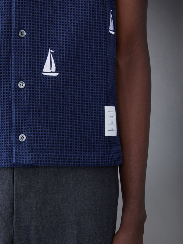 Textured Check Sailboat Short Sleeve Shirt - image 5
