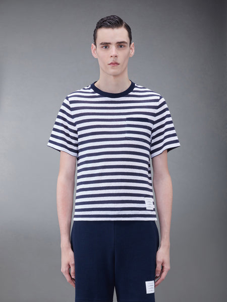 LINEN JERSEY SHORT SLEEVE STRIPED POCKET TEE NAVY