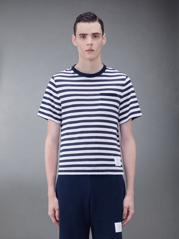 LINEN JERSEY SHORT SLEEVE STRIPED POCKET TEE - featured image