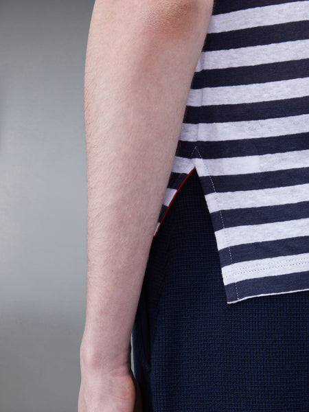 LINEN JERSEY SHORT SLEEVE STRIPED POCKET TEE NAVY