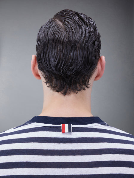 LINEN JERSEY SHORT SLEEVE STRIPED POCKET TEE NAVY
