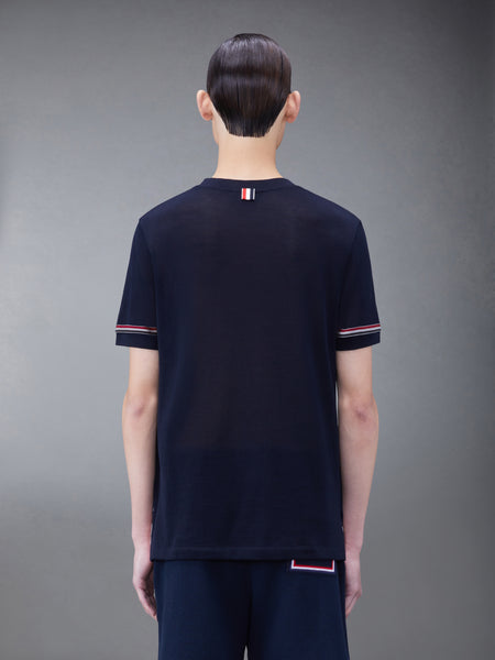 LIGHTWEIGHT COTTON SHORT SLEEVE STRIPED TEE NAVY