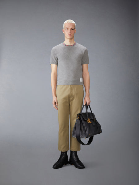 COTTON WAFFLE RIB CUFF TEE LT GREY