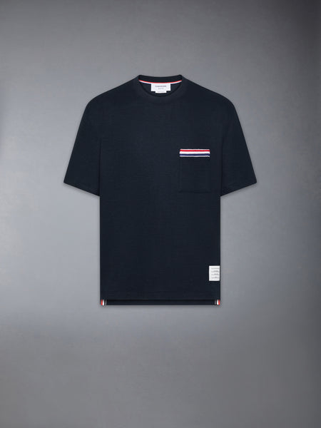 TEXTURED COTTON LINEN RWB EMBROIDERY TEE NAVY