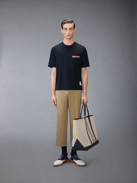 TEXTURED COTTON LINEN RWB EMBROIDERY TEE NAVY